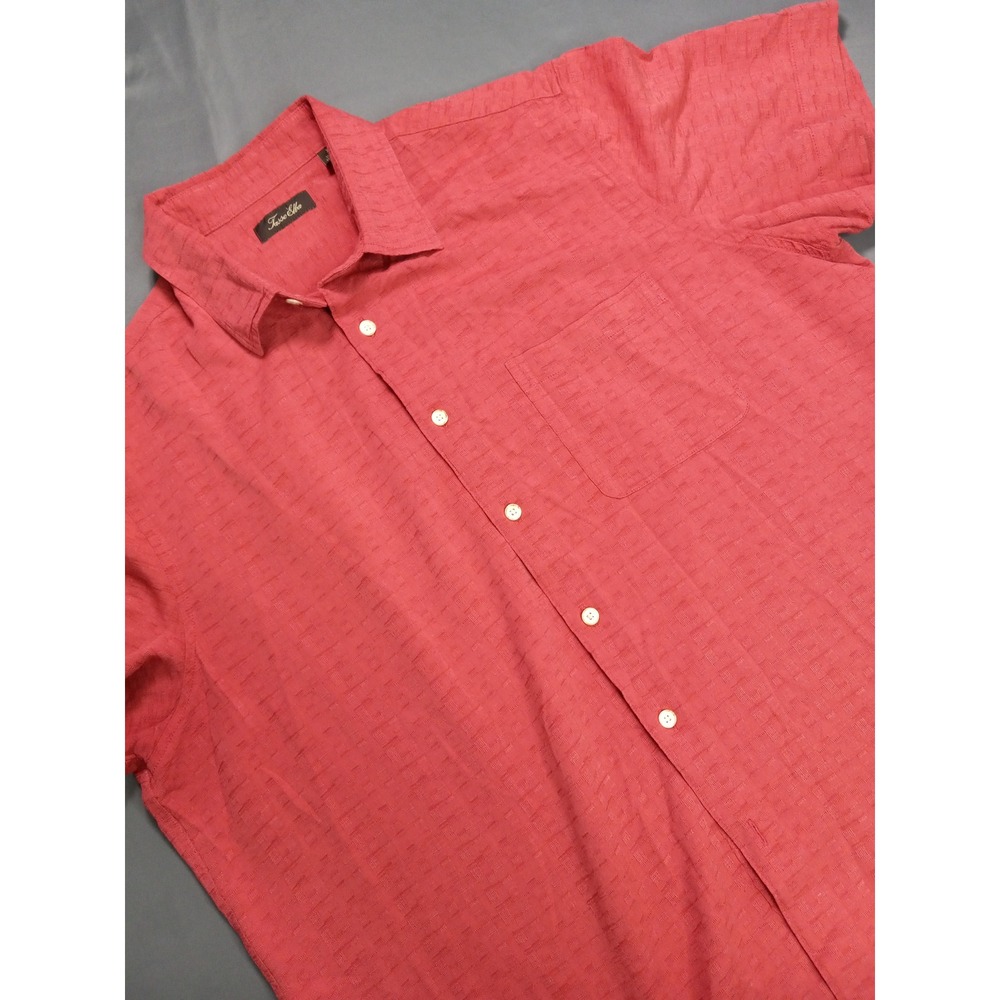 Tasso Elba‎ Mens XL Red Silk Rayon Textured Short Sleeve Button Down Shirt